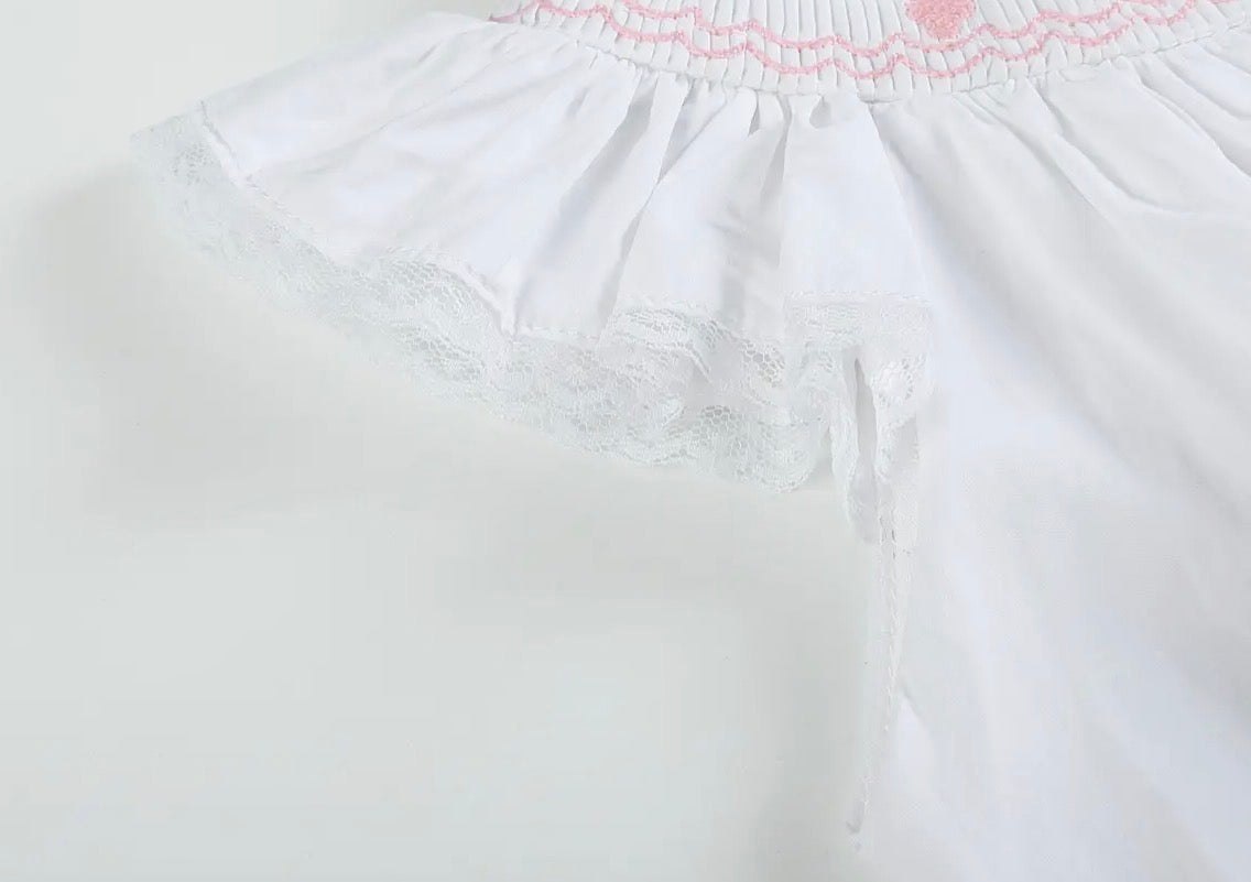 White/Pink Cross Bishop Dress