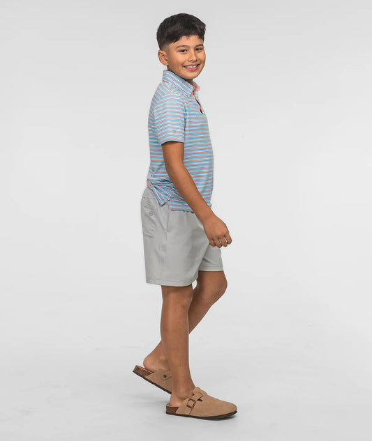 Youth Grant Striped Polo - Island Coral