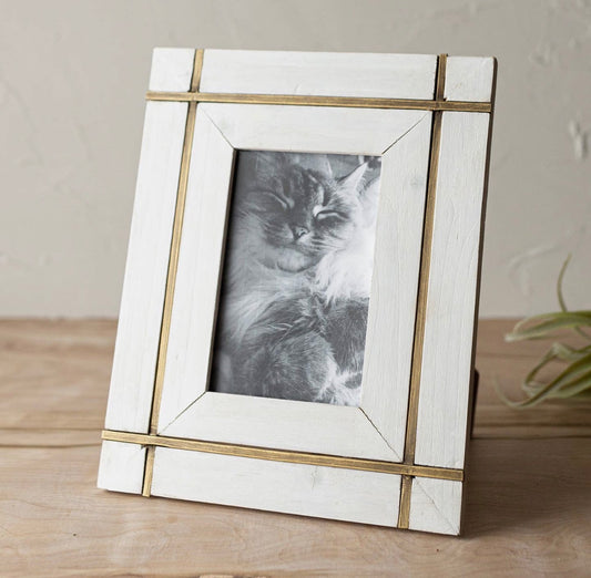 Henrie 4x6 Photo Brass Bordered Picture Frame White Wood