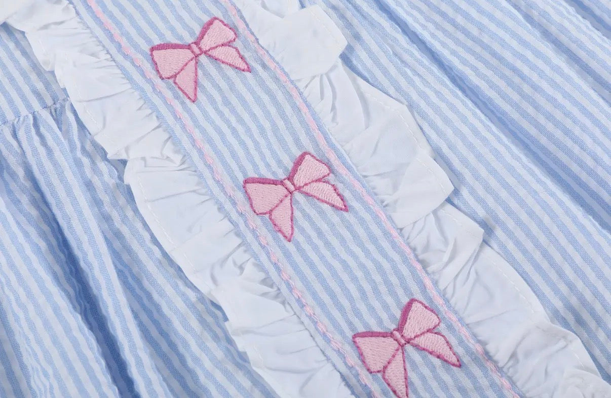 Blue/pink Bow Ruffle Dress
