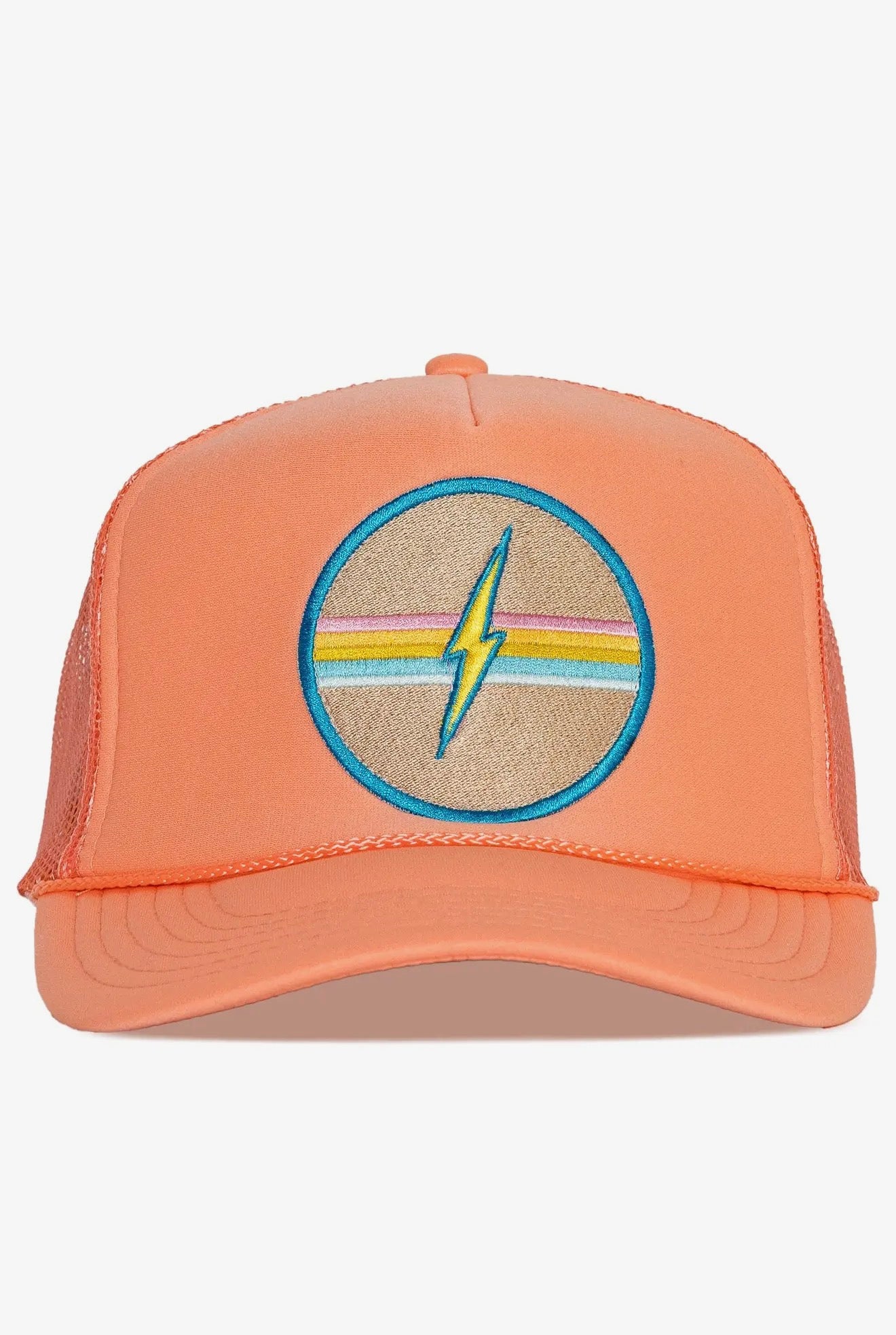 Coral Electric Rainbow Trucker Hat