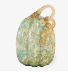 8.5” Green and Gold Glass Pumpkin
