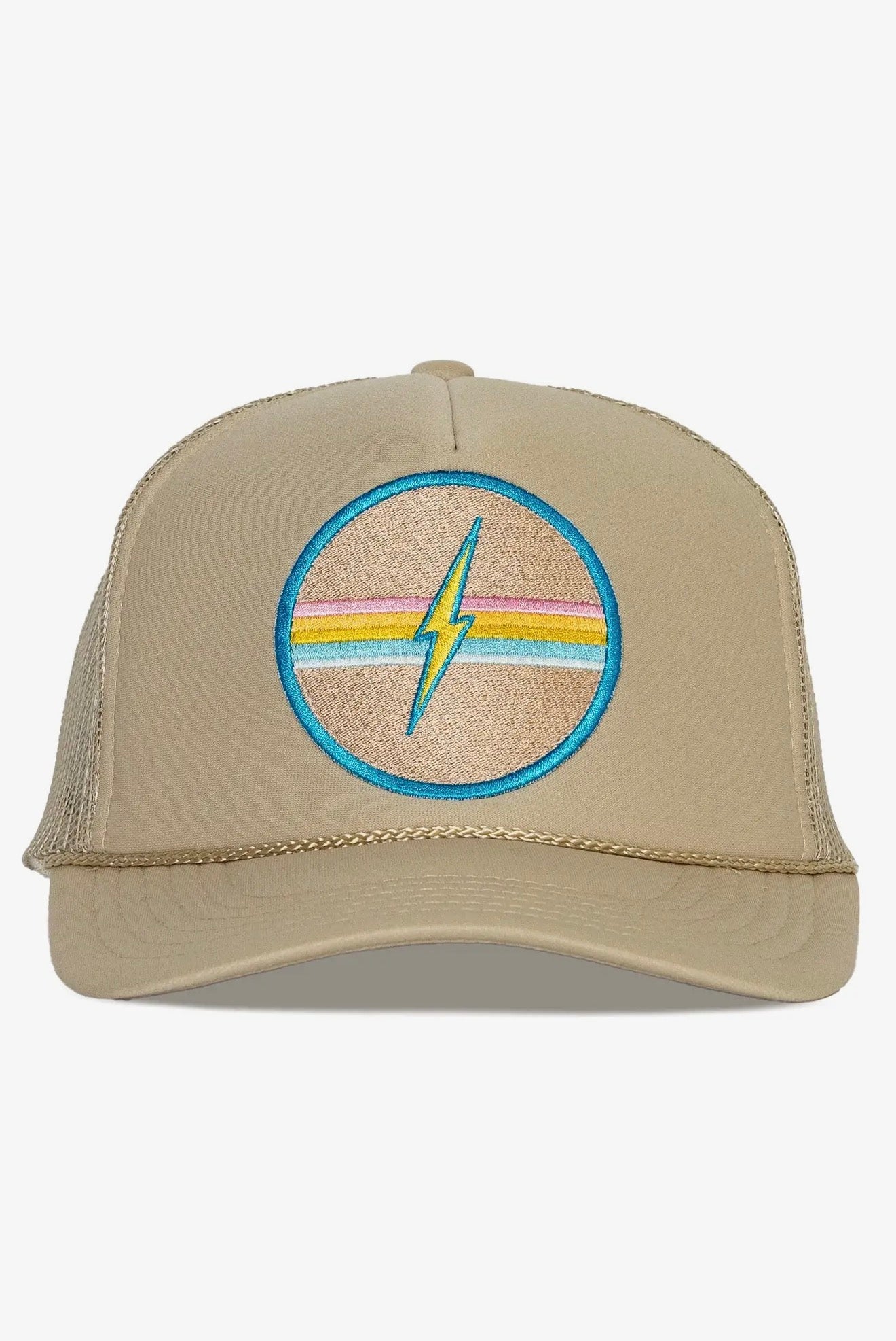 Tan Electric Rainbow Trucker Hat