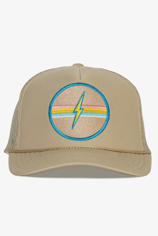 Tan Electric Rainbow Trucker Hat