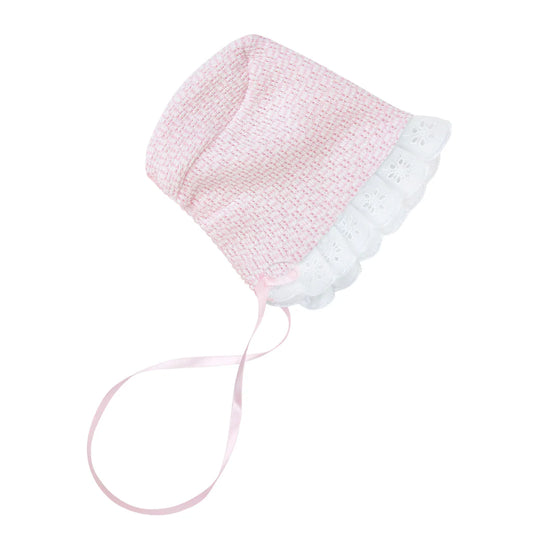 Paty Knit Solid Color Bonnet with Eyelet Trim