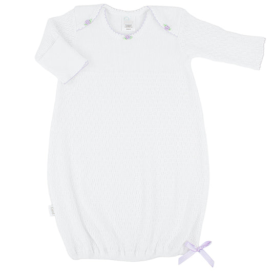 Paty Knit Overlap Shoulder Gown with Rosettes - Lavender