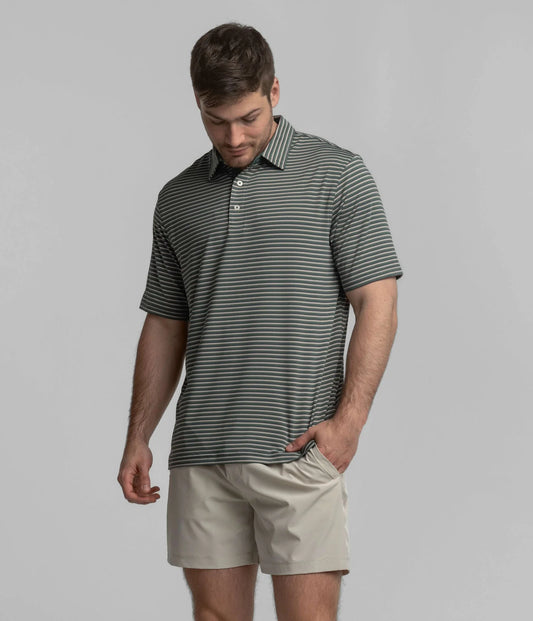 Crestline Stripe Polo - Dark Forest
