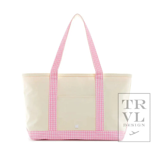 Medium Tote - Coated Canvas Gingham Pink Trim