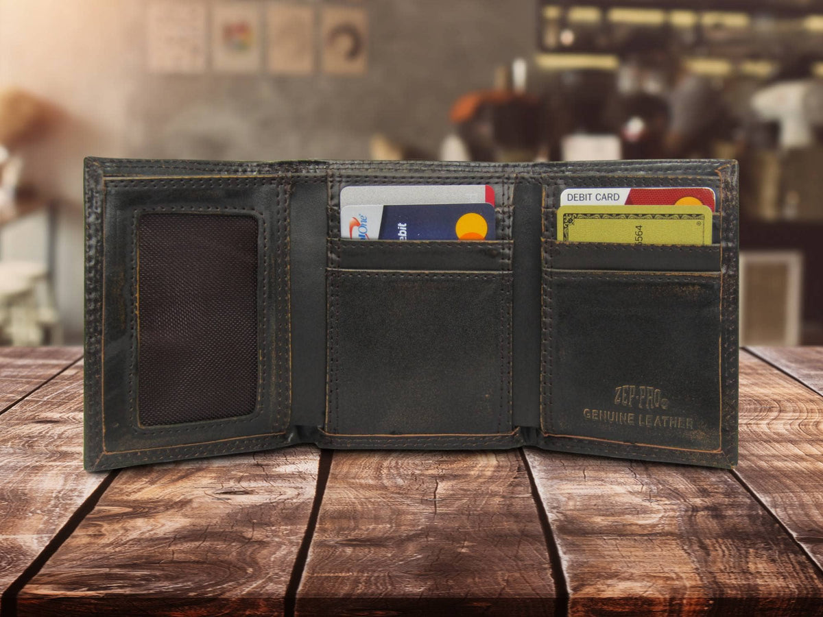 Burnished Leather Trifold Wallet - Ole Miss