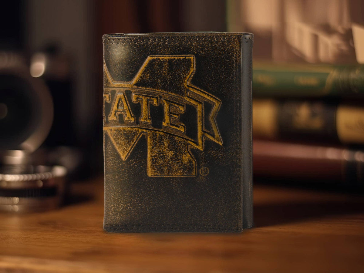 Burnished Leather Trifold Wallet - MSU