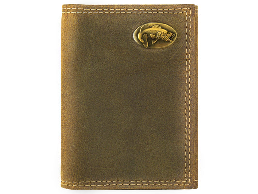 Vintage Leather Trifold Wallet - Bass