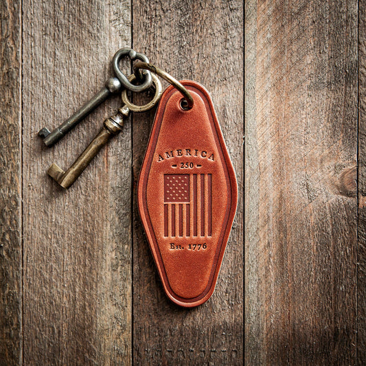 Leather Keychain - USA 250th Anniversary Flag