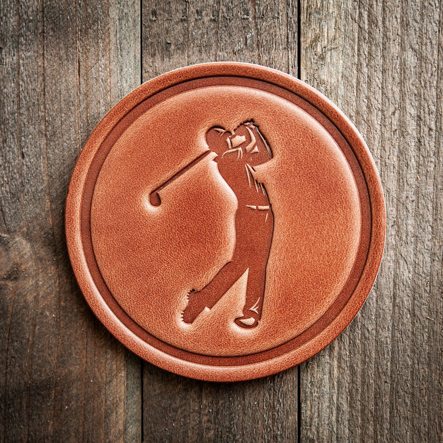 Leather Coaster - Golfer
