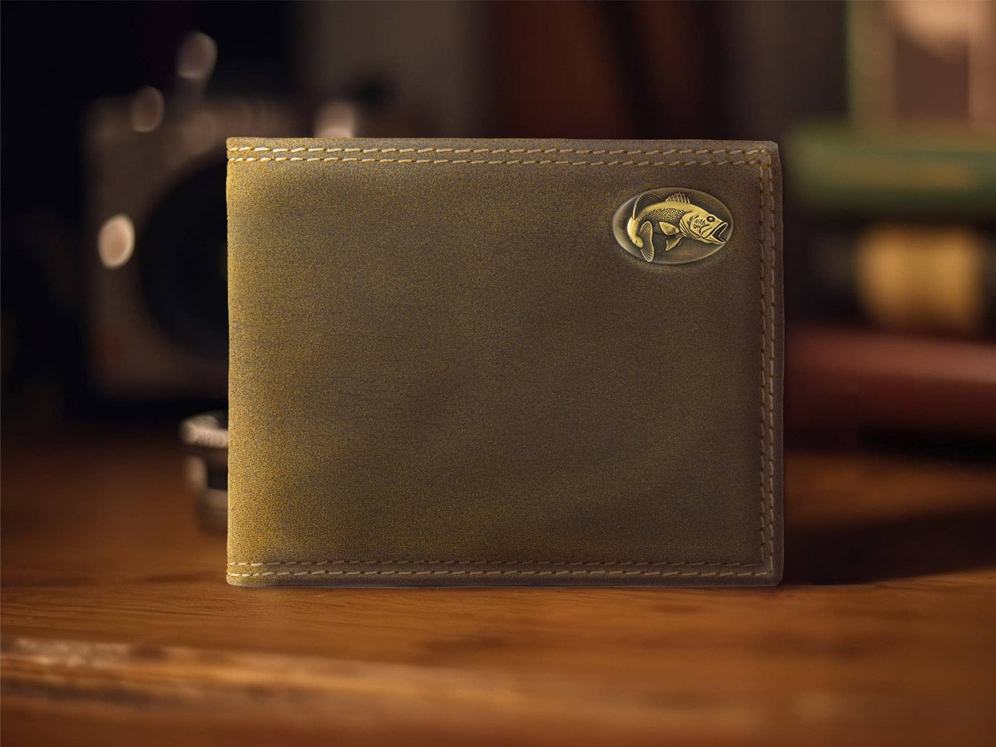 Vintage Tan Leather Bifold Wallet - Bass