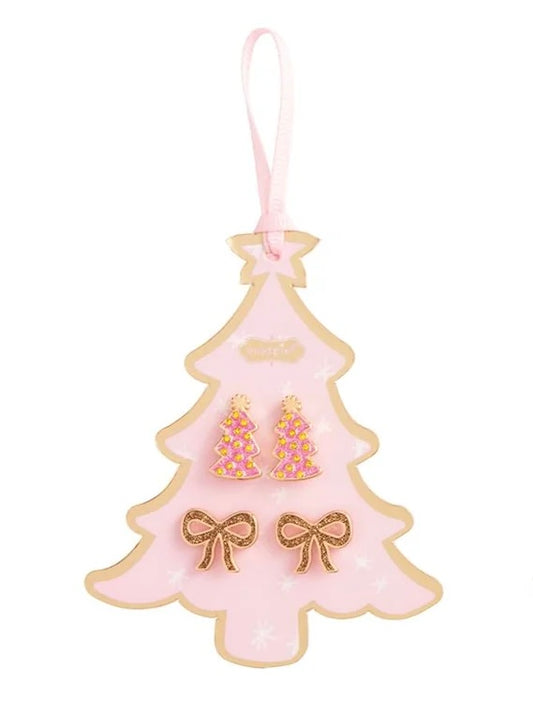 Pink Christmas Earring Set