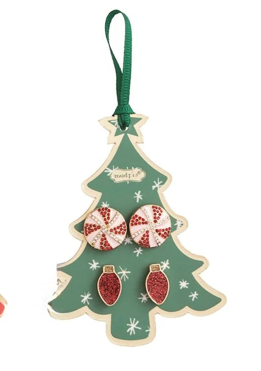 Green Christmas Earrings Set