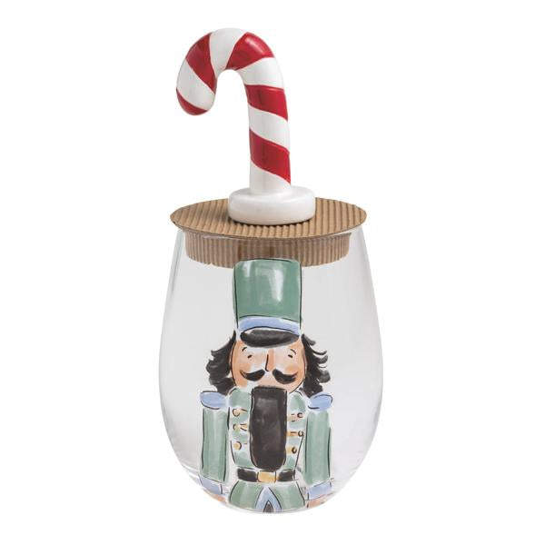 Green Nutcracker Wine Glass and Stopper Set