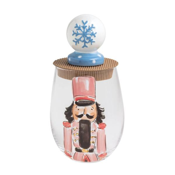 Pink Nutcracker Wine Glass and Stopper Set