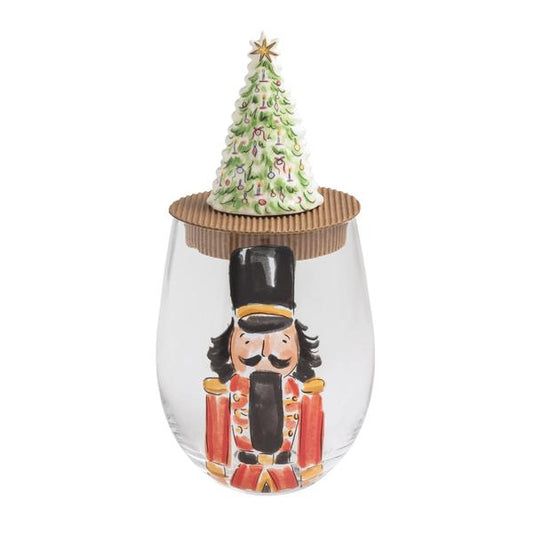 Red Nutcracker Wineglass and Stopper Set